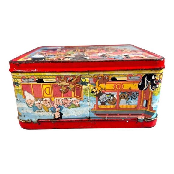 Vintage Disney Express Metal Lunchbox Train Theme Mickey Mouse Distress Red READ - Picture 11 of 16